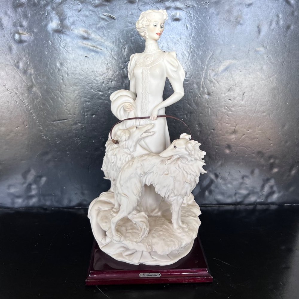 Vintage G. Armani Capodimonte Porcelain Lady with Borzois Florence, Italy 1985